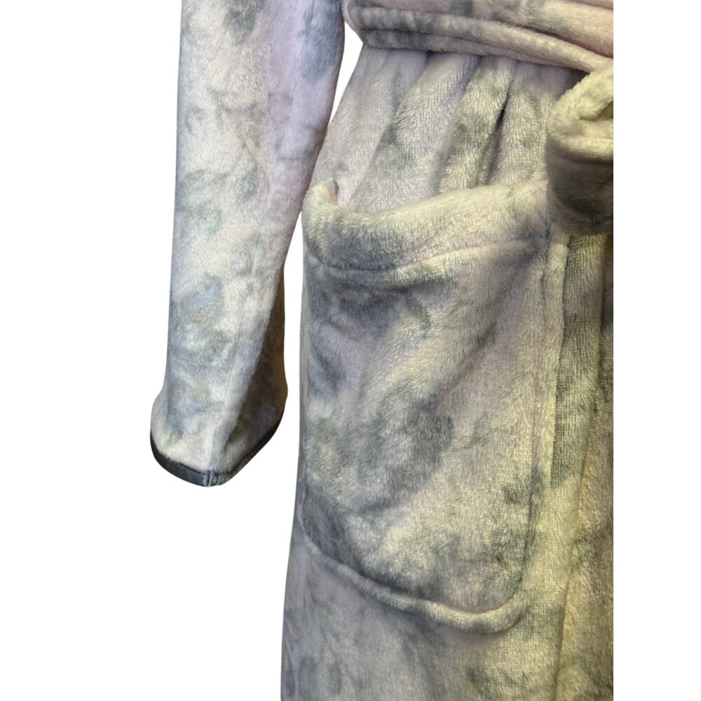 Carole Hochman plush pale pink and gray cottagecore floral robe womens small - Picture 2 of 7